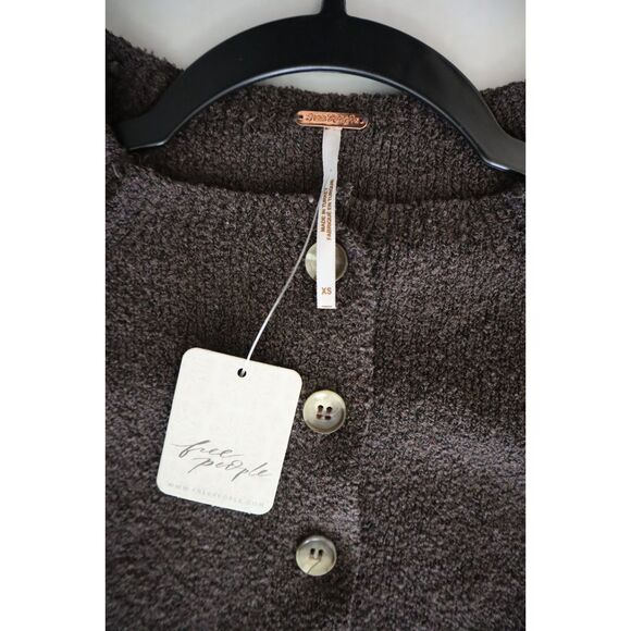 Free People OB2127408 Women's Sz XS Chocolate Brown Sydney Shrunken Cardigan - Picture 3 of 8